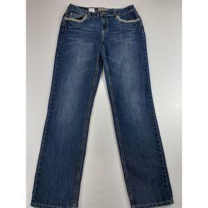 EARL JEANS EMBROIDERED STRETCHY STRAIGHT LEG JEANS